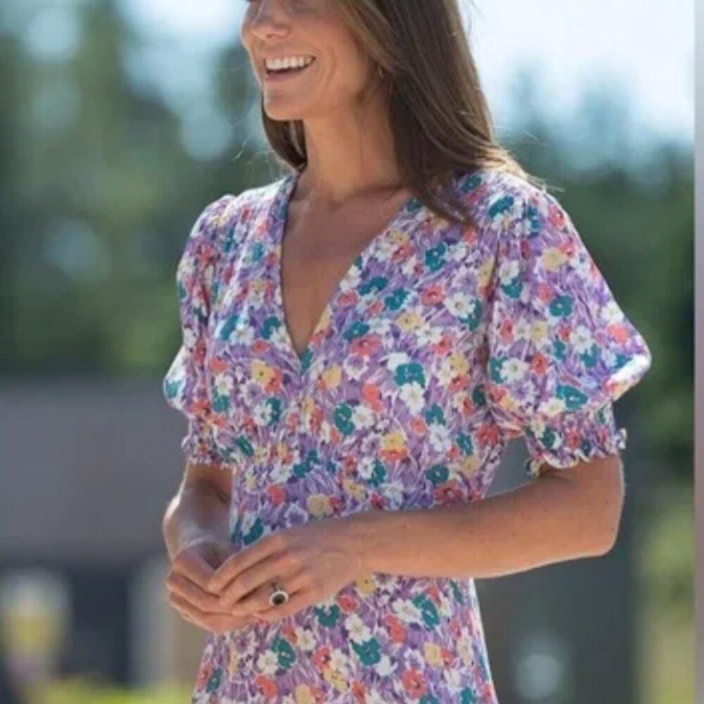 FAITHFULL THE BRAND Marie Louise Midi Dress in Nefeli Floral Purple XS//Size 2